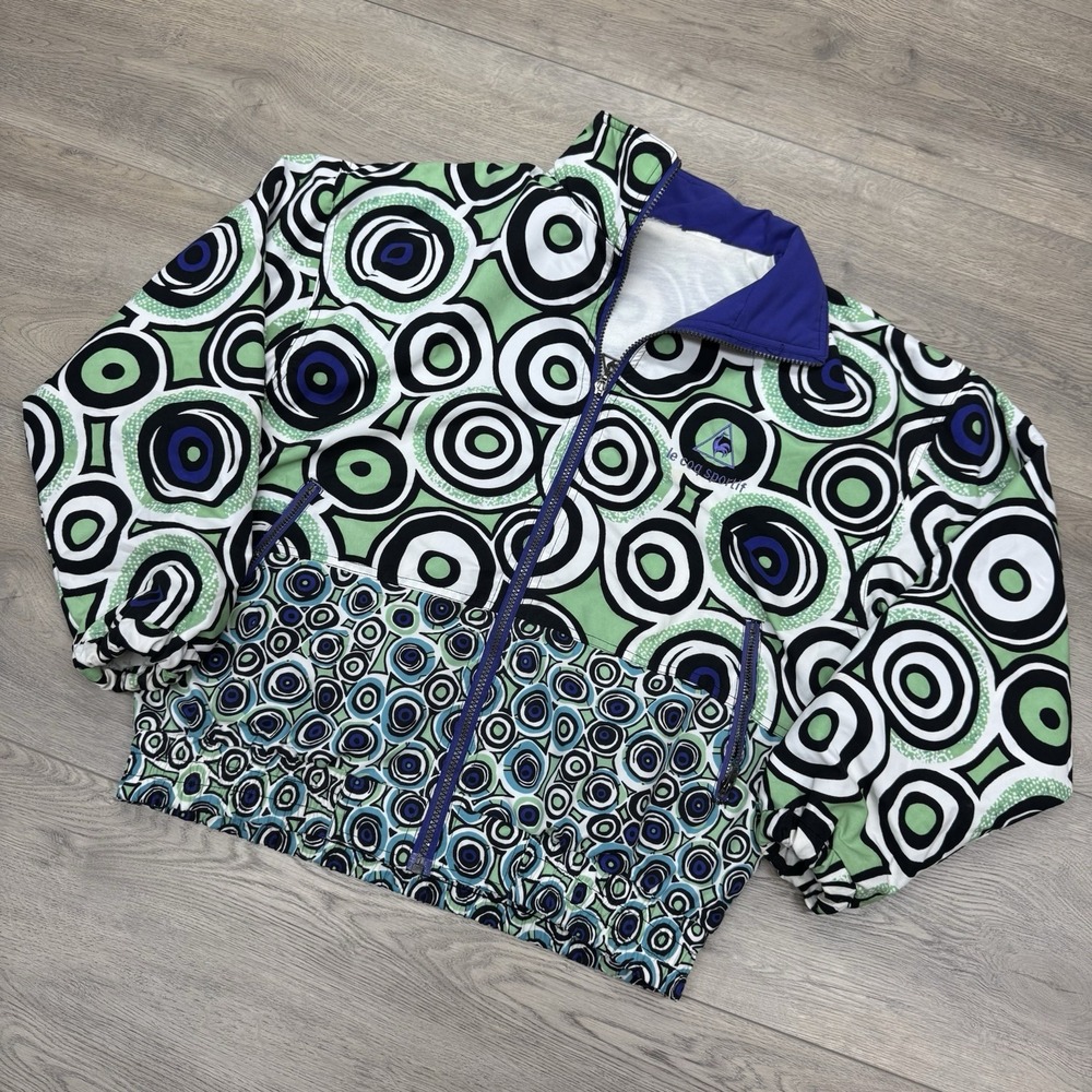 VTG Le Coq Sportif Multicolor Spiral Geometric Jacket Women's Flaw Windbreaker